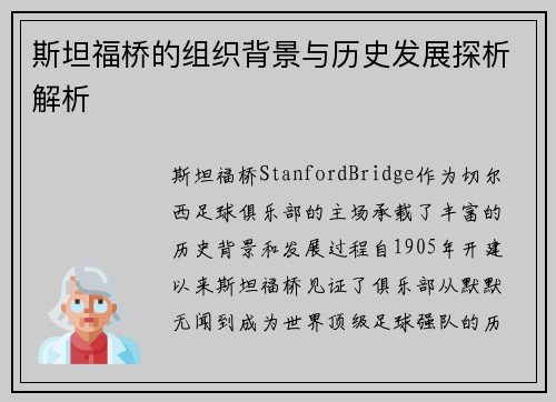 斯坦福桥的组织背景与历史发展探析解析